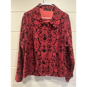 Vintage 20W Red Black Flocked Velvet Damask Jacket Plus Size Goth Whimsigoth